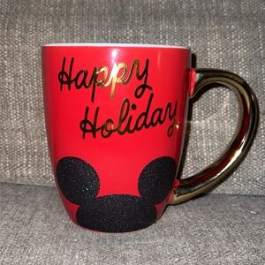 Disney Festive Red and Gold Mug with Dish Towel